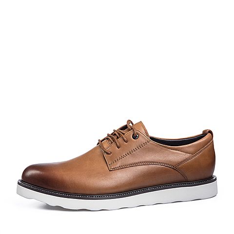 belle/百丽2018春新品专柜同款棕色油蜡牛皮革男皮鞋38211am8