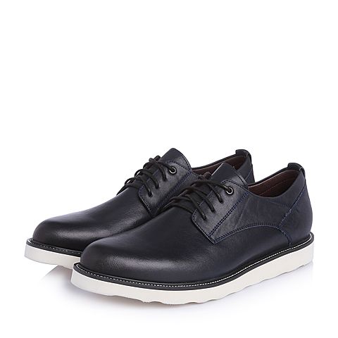 belle/百丽2018春新品专柜同款蓝色油蜡牛皮革男皮鞋38211am8