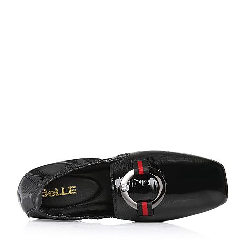 BELLE/百丽专柜同款黑色皱漆皮牛皮女休闲鞋S3B1DAM8