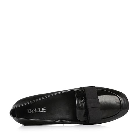 BELLE/百丽专柜同款黑色皱牛漆皮女单鞋乐福鞋S2W1DAM8