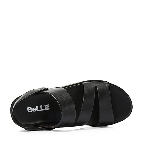 BELLE/百丽新商场同款黑色牛皮革男皮凉鞋(带扣）B3802BL8