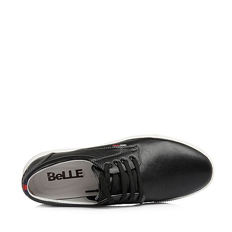 BELLE/百丽夏商场同款黑色摔纹小牛皮革男皮鞋B2F25BM8
