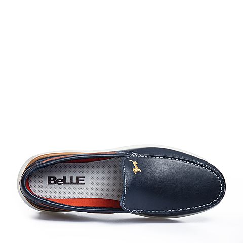 BELLE/百丽商场同款蓝色牛皮男休闲乐福鞋5RK02BM8