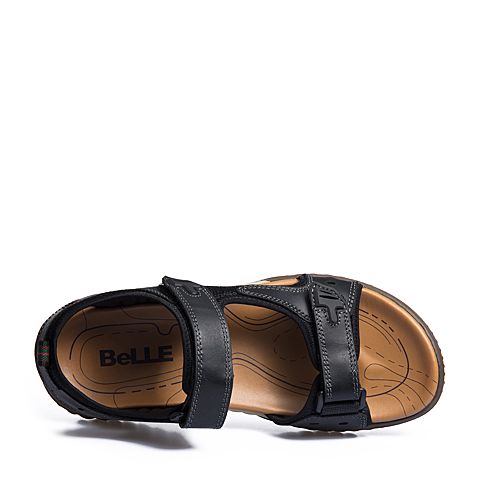 belle/百丽2018夏新品专柜同款黑色牛皮男凉鞋5ru11bl8