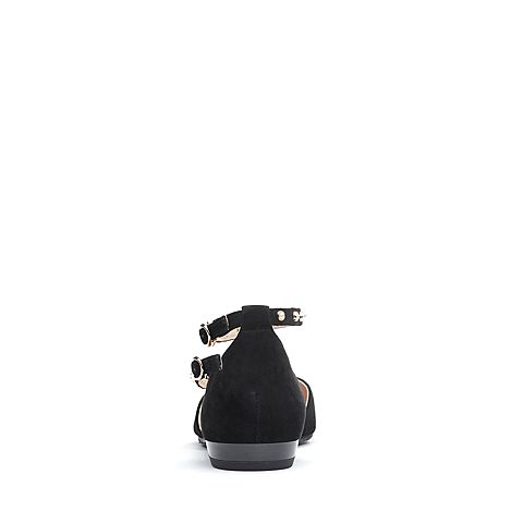 BELLE/百丽专柜同款黑色羊绒皮革女皮凉鞋BRP36BK8