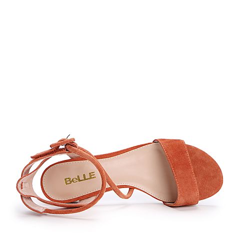 BELLE/百丽专柜同款橙色羊绒皮革女凉鞋S3Y1DBL8