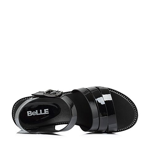 BELLE/百丽专柜同款黑色人造革女凉鞋S4J1DBL8