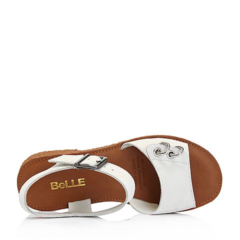 BELLE/百丽专柜同款白色磨砂牛皮革简约女凉鞋S5X1DBL8