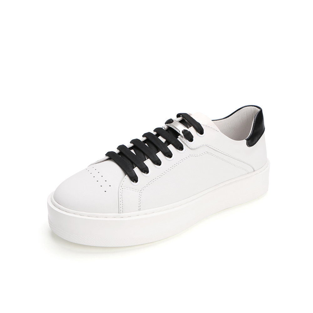 belle百丽2018春季新品白色牛皮男休闲鞋平底板鞋80023am8