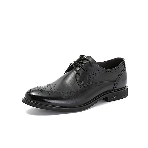 BELLE/百丽商场同款黑色布洛克雕花小牛皮革系带正装男皮鞋B6307CM8