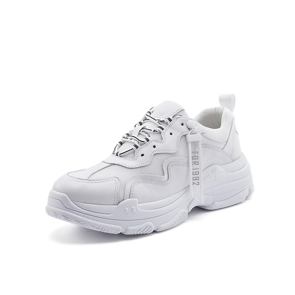 belle百丽老爹鞋商场同款白色纺织牛皮男休闲鞋b9806cm8