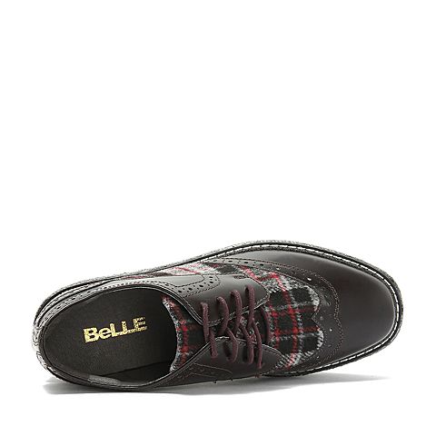 BELLE/百丽专柜同款光牛皮革厚底松糕鞋女单鞋BAZ29CM8