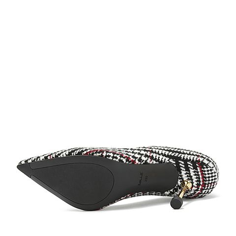 BELLE/百丽专柜同款格子毛线布细高跟女单鞋BVV01CQ8