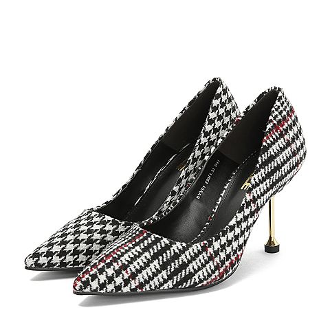 BELLE/百丽专柜同款格子毛线布细高跟女单鞋BVV01CQ8