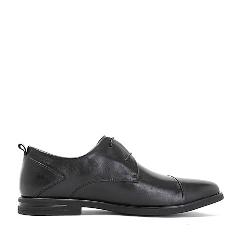 BELLE/百丽商场同款黑色优雅轨迹面牛皮革系带正装男皮鞋5TM01CM8