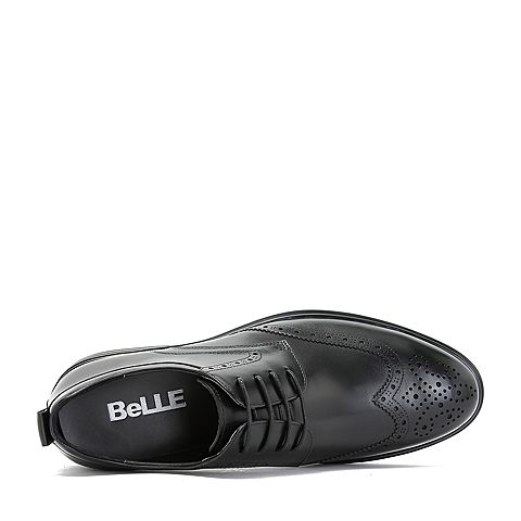 BELLE/百丽商场同款黑色布洛克雕花牛皮革系带正装男皮鞋5TH01CM8