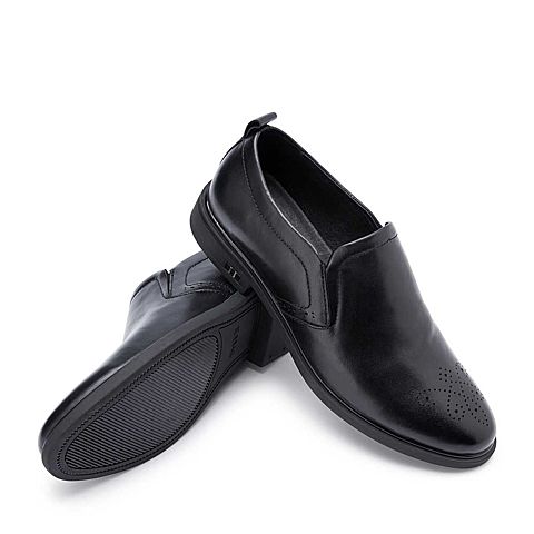 BELLE/百丽商场同款黑色牛皮革商务正装男皮鞋5UF02CM8