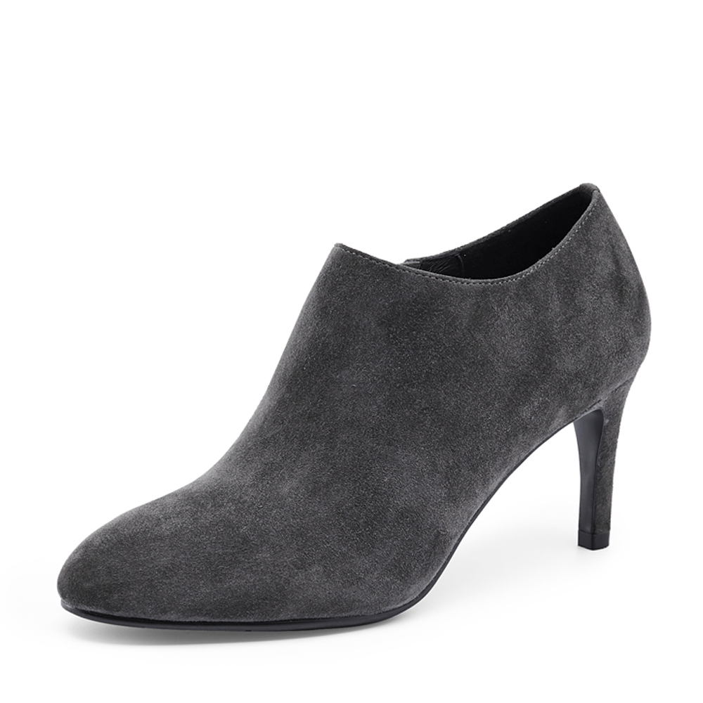 belle百丽灰色羊皮革绒面细高跟女单鞋18681cm8