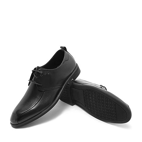 BELLE/百丽商场同款黑色牛皮革系带商务正装男皮鞋5UU01CM8