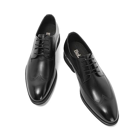 BELLE/百丽商场同款黑色布洛克雕花牛皮革系带正装男皮鞋5US01CM8