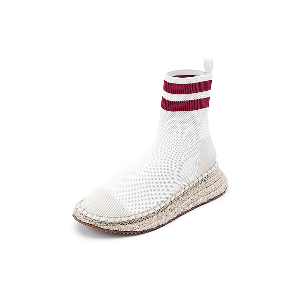 BELLE/百丽专柜同款白色条纹飞织帮面袜靴女靴BTK61DZ8