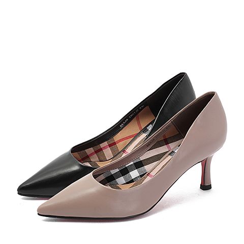 belle/百丽油皮胎牛皮革尖头优雅细高跟女单鞋brxa8cq8