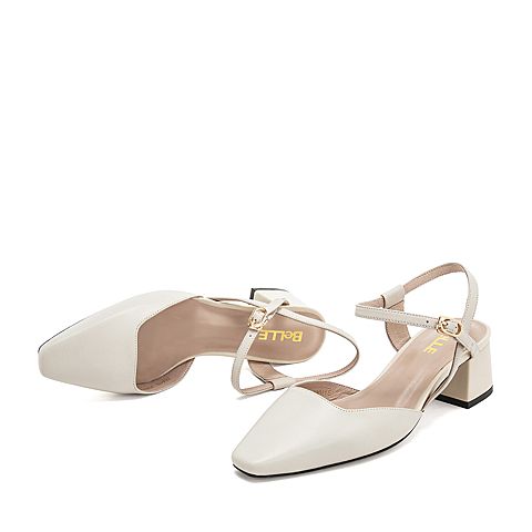 BELLE/百丽粗跟凉鞋夏商场同款羊皮革女鞋T6A1DBH9