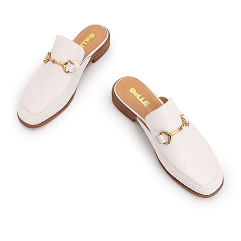 BELLE/百丽马衔扣穆勒拖夏商场同款牛皮革女皮凉鞋T9E1DBH9