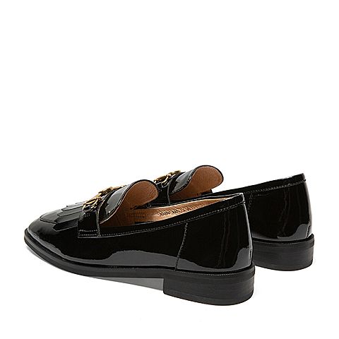 BELLE/百丽秋商场同款皱漆皮牛皮革女皮鞋3D826CM9