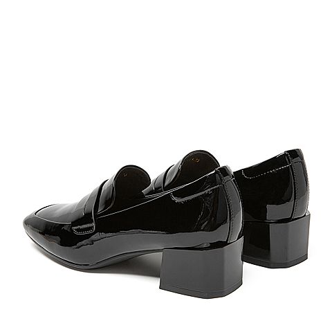 BELLE/百丽秋商场同款舒适粗跟漆牛皮革女皮鞋U2J1DCM9