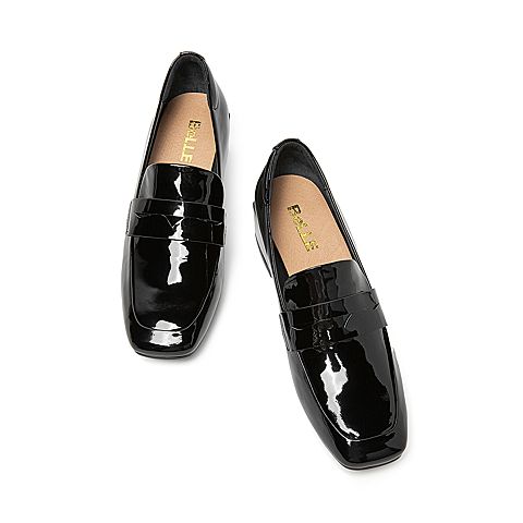 BELLE/百丽秋商场同款舒适粗跟漆牛皮革女皮鞋U2J1DCM9