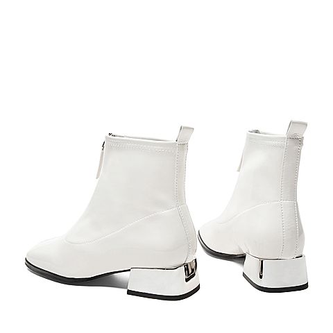 BELLE/百丽冬商场同款皱漆人造革前拉链女短靴3G943DD9