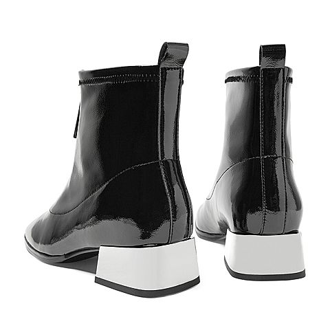 BELLE/百丽冬商场同款皱漆人造革前拉链女短靴3G943DD9