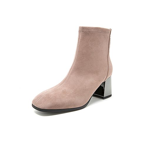BELLE/百丽冬商场同款羊绒皮革女皮短靴(单里)3G241DD9