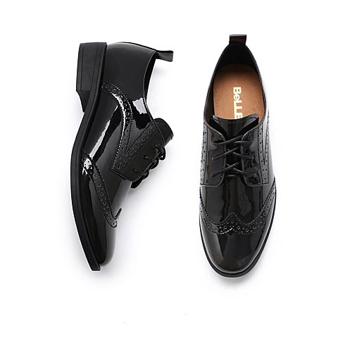 BELLE/百丽秋商场同款渐变超纤漆人造革女英伦风休闲皮鞋BLSA4CM9