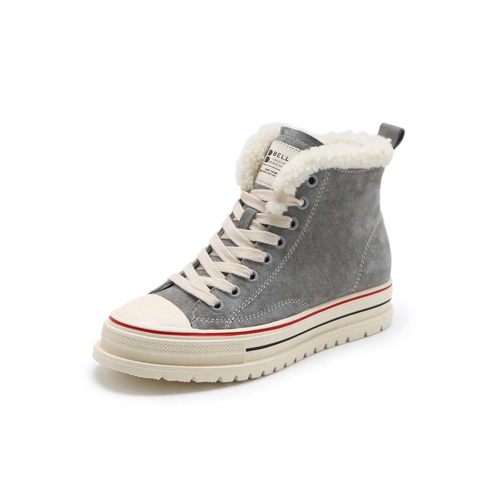 BELLE/百丽冬季猪巴戈女毛边高帮板鞋休闲靴87219DD9