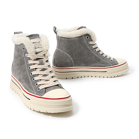 BELLE/百丽冬季猪巴戈女毛边高帮板鞋休闲靴87219DD9