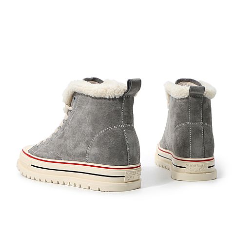 BELLE/百丽冬季猪巴戈女毛边高帮板鞋休闲靴87219DD9