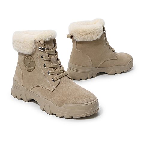 BELLE/百丽冬商场同款牛剖层皮革女雪地靴保暖靴19920DD9