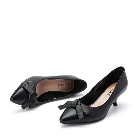 BELLE/百丽商场同款羊皮革女细高跟皮单鞋3JV05AQ0