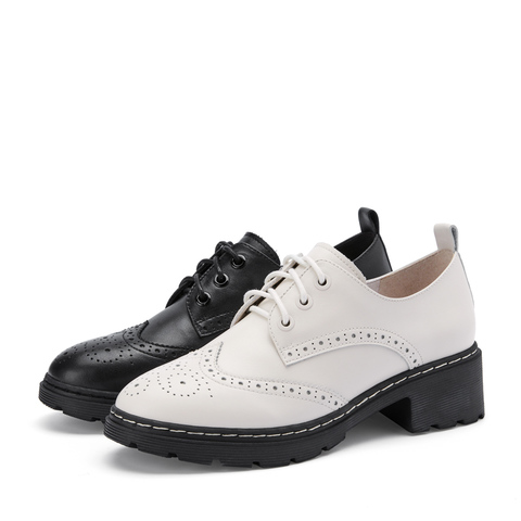 百丽布洛克皮鞋女春季新品商场同款英伦风单鞋3K521AM0