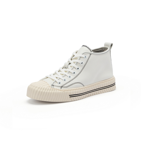 百丽帆布鞋男春新商场同款牛皮革高帮板鞋休闲靴6UM11AD0