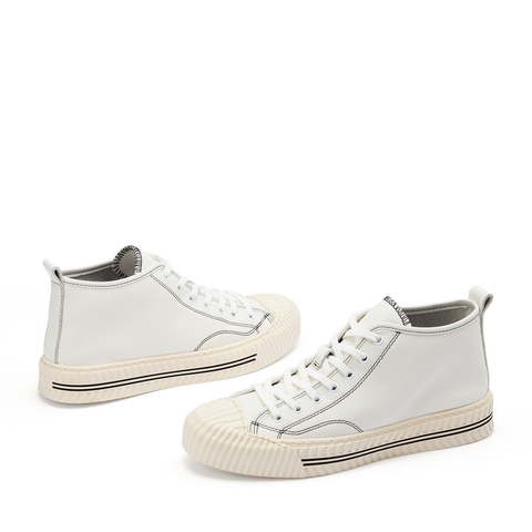 百丽帆布鞋男春新商场同款牛皮革高帮板鞋休闲靴6UM11AD0