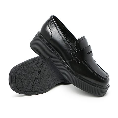 BELLE/百丽油皮牛皮革女乐福鞋皮鞋3KU22AM0