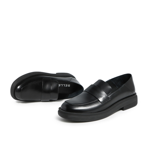 BELLE/百丽商场同款油皮牛皮革女乐福鞋皮鞋3MV21AM0