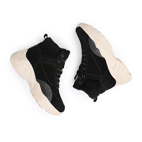 BELLE/百丽商场同款时尚舒适高帮女工装靴(绒里)U9V1DAD0