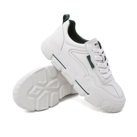 BELLE/百丽牛剖层皮革女休闲小白鞋13072AM0