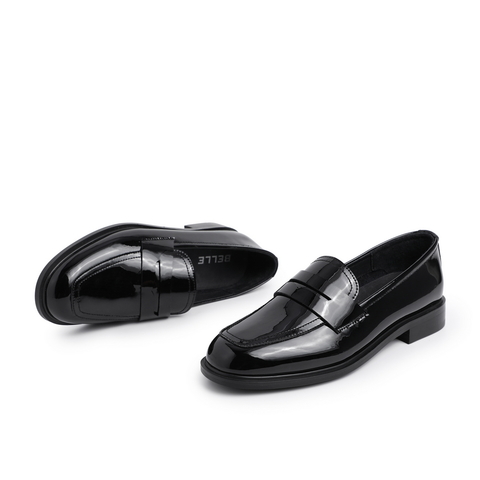 BELLE/百丽牛剖层皮革女乐福鞋皮鞋10413AM0