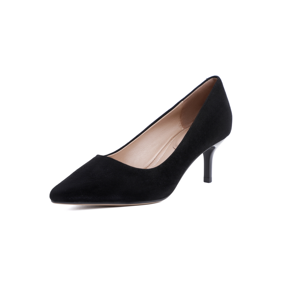 百丽高跟鞋女春季新品商场同款绒面通勤细跟单鞋U9P1DAQ0