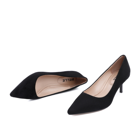 百丽高跟鞋女春季新品商场同款绒面通勤细跟单鞋U9P1DAQ0